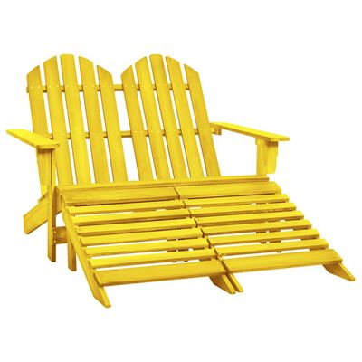 vidaXL divvietīgs dārza krēsls ar kāju balstiem, egles koks, dzeltens