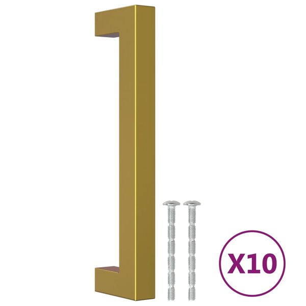 vidaXL skapja rokturi, 10 gab., zelta, 128 mm, nerūsējo&scaron;ais tērauds