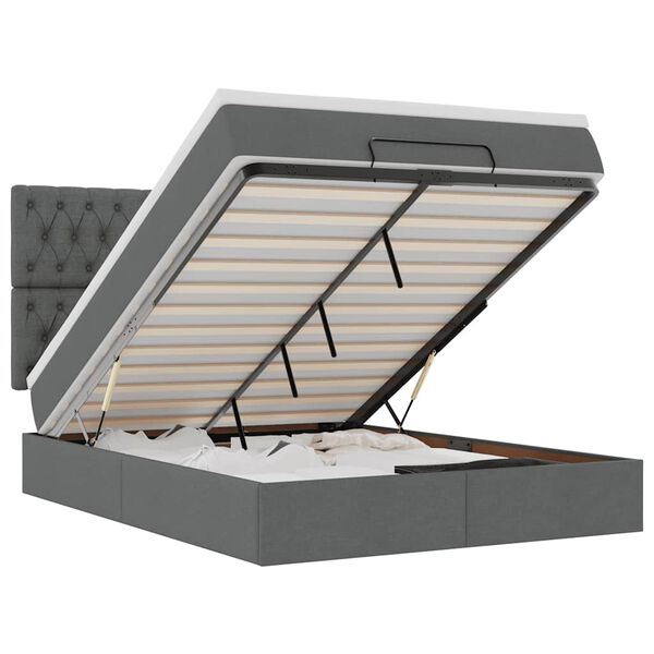 vidaXL Osmaņu gulta ar matraci&LEDs, tum&scaron;i pelēks, 140x190 cm, audums