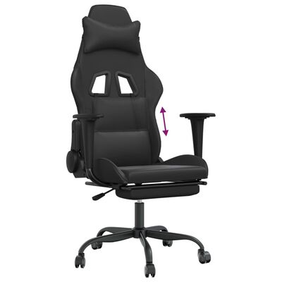 vidaXL datorspēļu krēsls ar kāju balstu, melna mākslīgā āda
