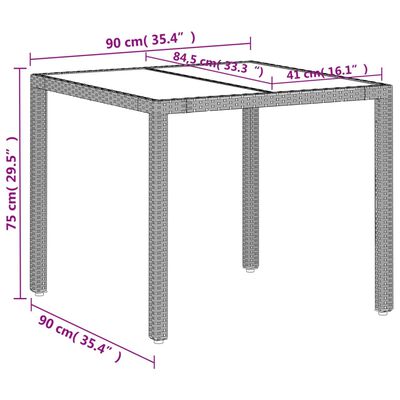 vidaXL dārza galds ar stikla virsmu, gaiši pelēks, 90x90x75 cm, PE