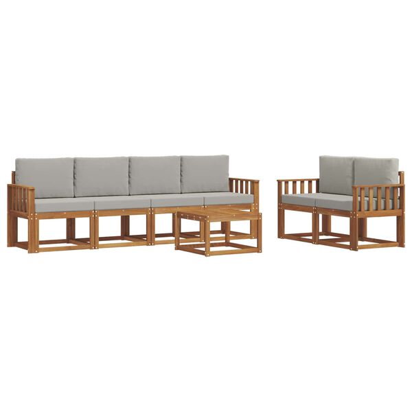 vidaXL Āra dīvānu komplekts ar spilvenu 7 pcs Dabīgs un gai&scaron;i pelēks