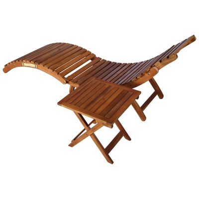 vidaXL sauļošanās krēsls ar galdiņu, akācijas masīvkoks, brūns