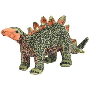 vidaXL rotaļu dinozaurs, stegozaurs, zaļ&scaron; un oranžs plī&scaron;s, XXL