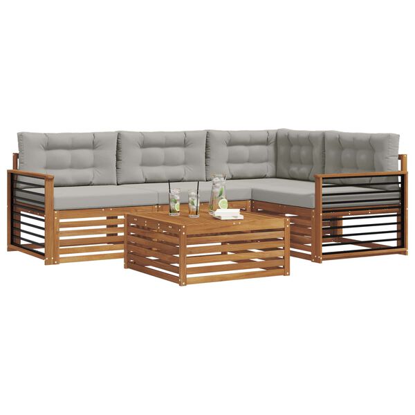 vidaXL Āra dīvānu komplekts ar spilvenu 5 pcs Dabīgs un gai&scaron;i pelēks