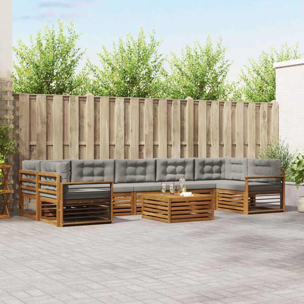 vidaXL Āra dīvānu komplekts ar spilvenu 8 pcs Dabīgs un gai&scaron;i pelēks