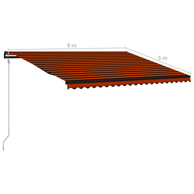 vidaXL izvelkama markīze ar vēja sensoru un LED, oranža, 500x300 cm