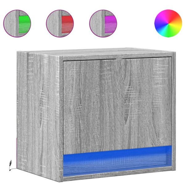 vidaXL sienas naktsskapīši ar LED, 2 gab., pelēcīga ozolkoka krāsa