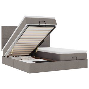 vidaXL Osmaņu gultas rāmis ar matračiem pelēkbrūns 180x200cm audums