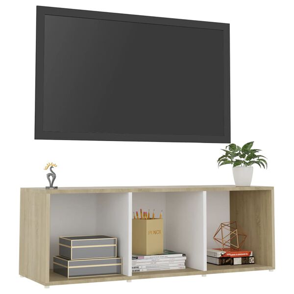 vidaXL TV plaukts, balts un ozolkoka, 107x35x37 cm, inženierijas koks
