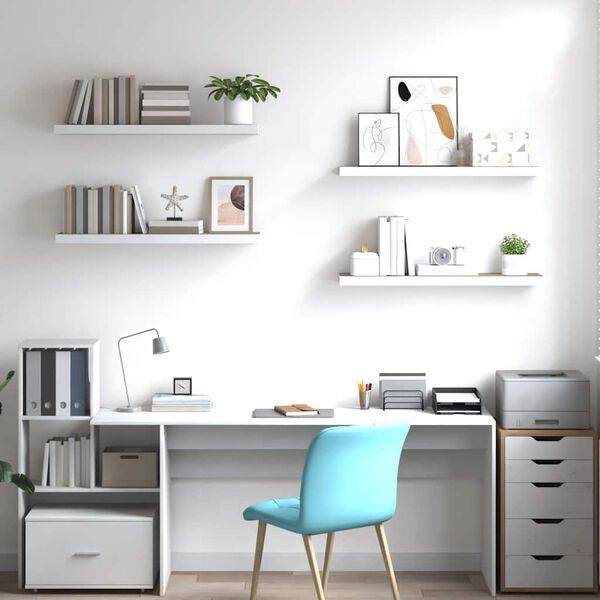 vidaXL sienas plaukti, 4 gab., koka, balta krāsa, 90x23,5x3,8 cm, MDF