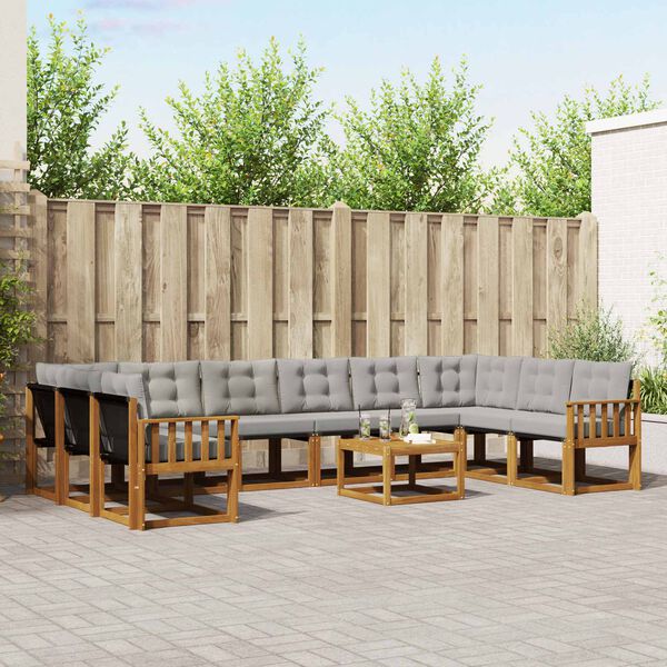 vidaXL Āra dīvānu komplekts ar spilvenu 11 pcs Dabīgs un gai&scaron;i pelēks