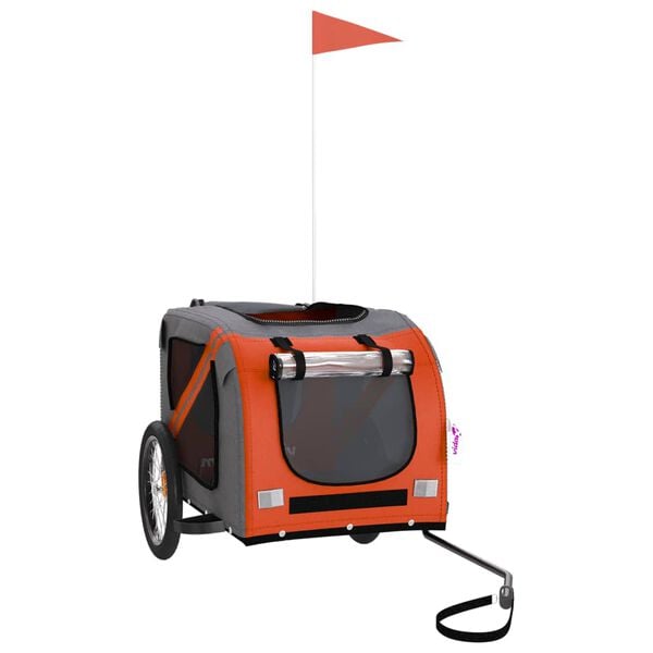 vidaXL mājdzīvnieku velo piekabe, melna ar oranžu, audums un dzelzs