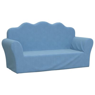 vidaXL divvietīgs bērnu dīvāns, zila, mīksts plīšs