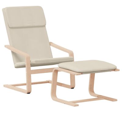 vidaXL atpūtas krēsls ar kājsoliņu, krēmkrāsas audums