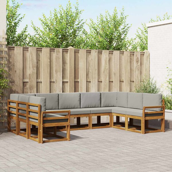 vidaXL Āra dīvānu komplekts ar spilvenu 9 pcs Dabīgs un gai&scaron;i pelēks