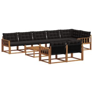 vidaXL Āra dīvānu komplekts ar spilvenu 9 pcs Dabīgs un melns
