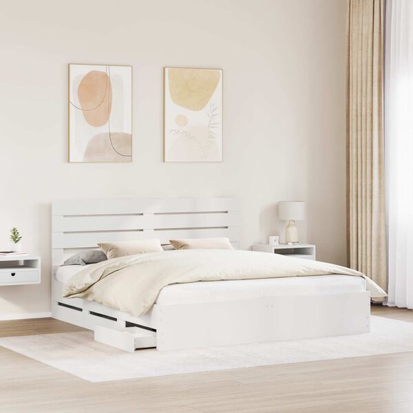 vidaXL Gultas rāmis ar atvilktni Balts 180 x 200 cm Inženieru koks