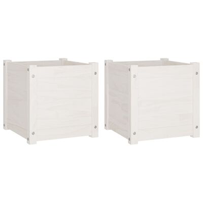 vidaXL dārza puķu kastes, 2 gab., 40x40x40cm, balts priedes masīvkoks