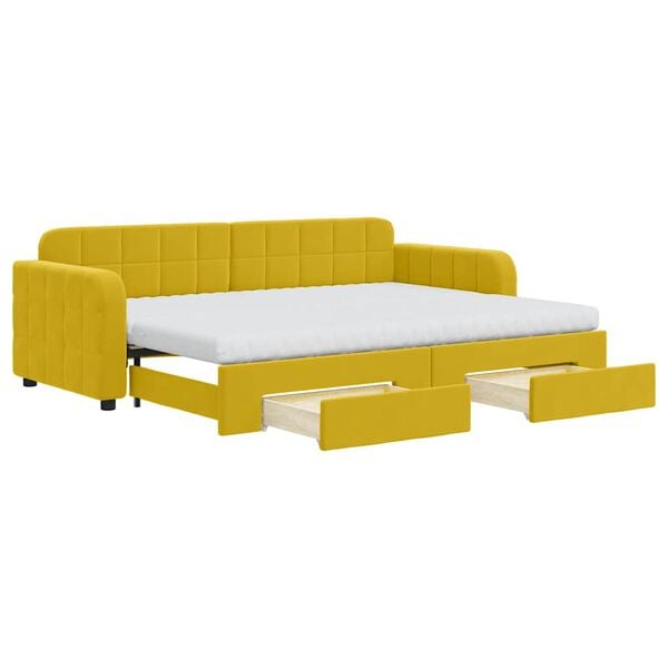 vidaXL izvelkams dīvāns ar atvilktnēm, dzeltens, 80x200 cm, samts