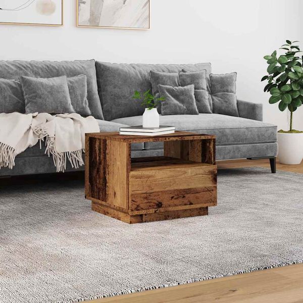 vidaXL kafijas galdiņ&scaron; ar LED, veca koka, 50x49x40 cm