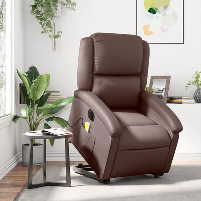 vidaXL elektrisks masāžas krēsls paceļams/atgāžams, brūna mākslīgā āda