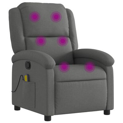 vidaXL masāžas krēsls, atgāžams, tumši pelēks audums