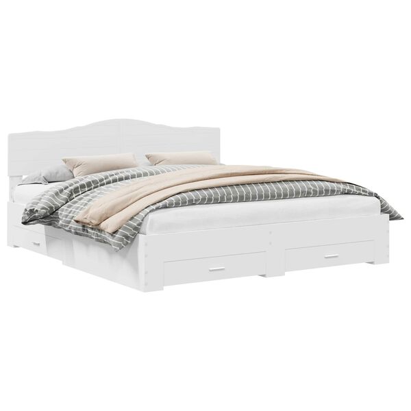 vidaXL Gultas rāmis ar atvilktni Balts 200 x 200 cm Inženierijas koks