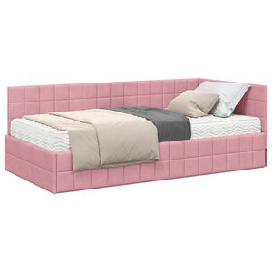 vidaXL Stūra gultas rāmis ar matrači 2 gab. Rozā 90 x 190 cm Samts