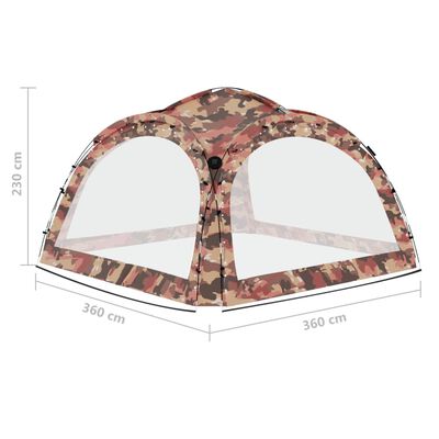 vidaXL svinību telts ar LED un 4 sānu sienām, 3,6x3,6x2,3 m, kamuflāža