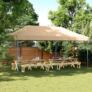 vidaXL saliekama svinību telts, bē&scaron;a, 580x292x315 cm