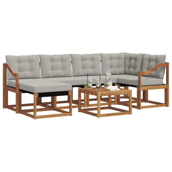 vidaXL Āra dīvānu komplekts ar spilvenu 7 pcs Dabīgs un gai&scaron;i pelēks