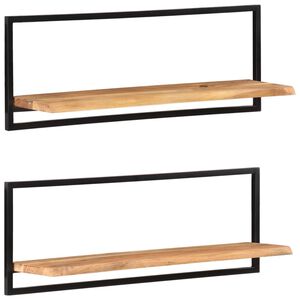 vidaXL sienas plaukti, 2 gab., 100x24x35 cm, akācijas koks, tērauds