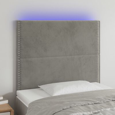 vidaXL gultas galvgalis ar LED, 100x5x118/128 cm, gaiši pelēks samts
