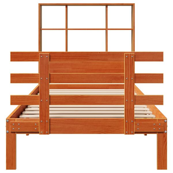 vidaXL gulta ar grāmatu plauktu, bez matrača, 75x190 cm, priede