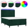 vidaXL atsperu gulta ar matraci, LED, tum&scaron;i zaļ&scaron; samts, 140x190 cm