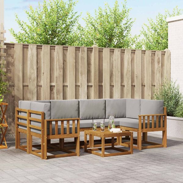 vidaXL Āra dīvānu komplekts ar spilvenu 7 pcs Dabīgs un gai&scaron;i pelēks