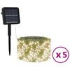 vidaXL solārā lampiņu virtene, 5 gab., 5x200 LED, silti balta krāsa