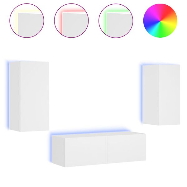 vidaXL TV sienas skapī&scaron;i ar LED, 3 gab., balti