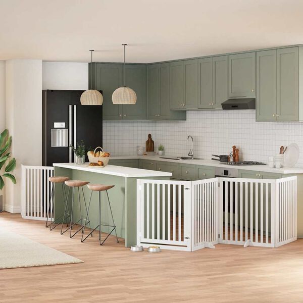 vidaXL suņu vārti ar durvīm, salokāmi, 6 paneļi, 480 cm, papeles koks