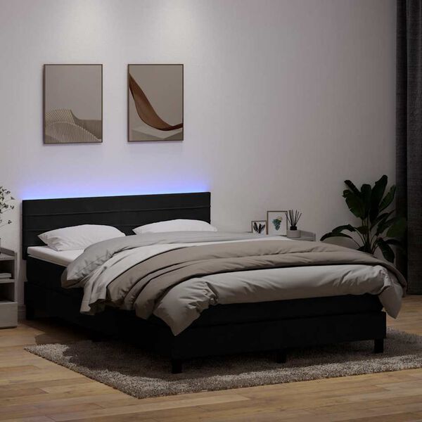 vidaXL atsperu gulta ar matraci, LED, melns, 160x220 cm