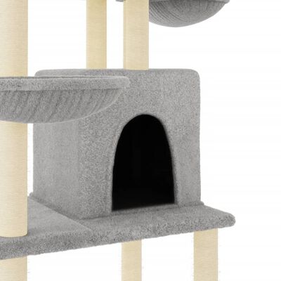 vidaXL kaķu māja ar sizala stabiem nagu asināšanai, 180 cm, pelēka