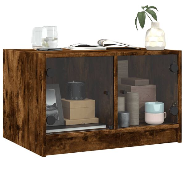 vidaXL kafijas galdiņ&scaron; ar stikla durvīm, koka krāsa, 68x50x42 cm