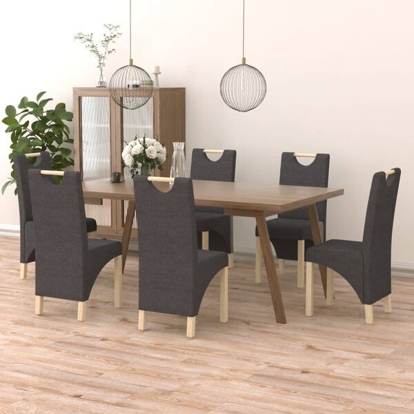 vidaXL virtuves krēsli, 6 gab., tum&scaron;i pelēks audums