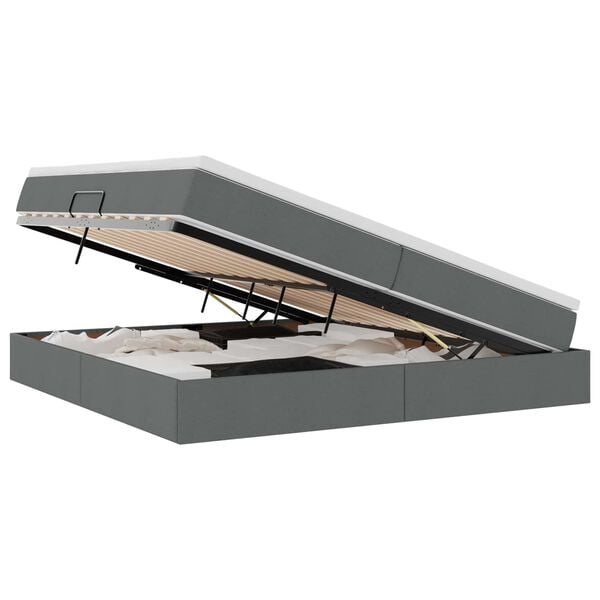 vidaXL Gulta ar uzglabā&scaron;anas vietu un matraci Tum&scaron;i pelēks Poliesters