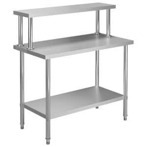vidaXL virtuves darba galds ar plauktu, 120x60x120 cm, tērauds