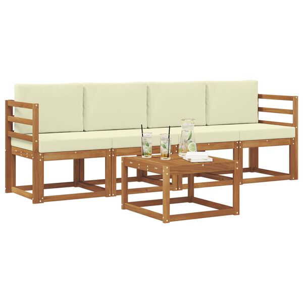 vidaXL Āra dīvānu komplekts ar spilvenu 5 pcs Dabisks un krējuma