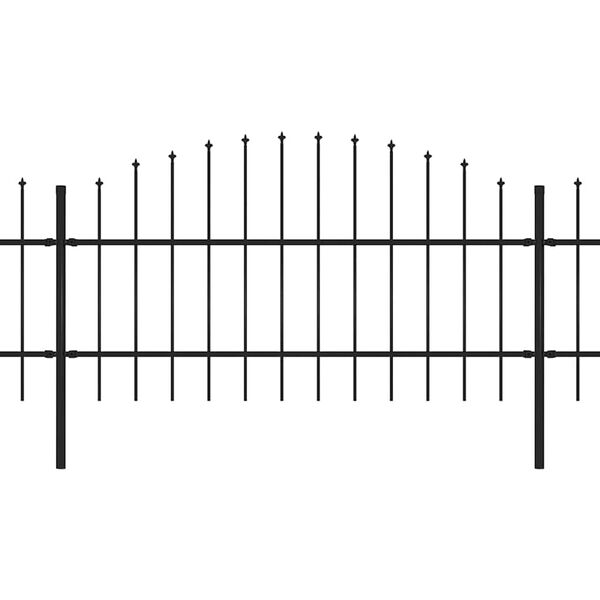 vidaXL dārza žogs ar &scaron;ķēpu galiem, tērauds, 1070x100 cm, melns