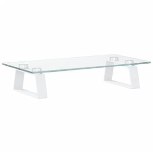 vidaXL monitora statīvs, 40x20x8 cm, balts, rūdīts stikls, metāls