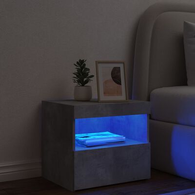 vidaXL naktsskapītis ar LED lampiņām, betona pelēks, 50x40x45 cm
